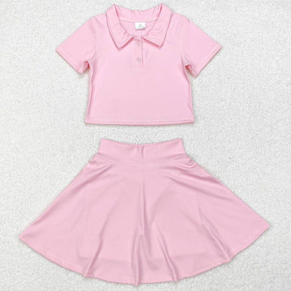 Baby Girls Clothes Dress Pink Buttons Shirt Skirt Active Wear Sets GSD1393