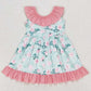 Baby Girls Dress Green Flowers Bow Back Knee Length Dresses GSD0722