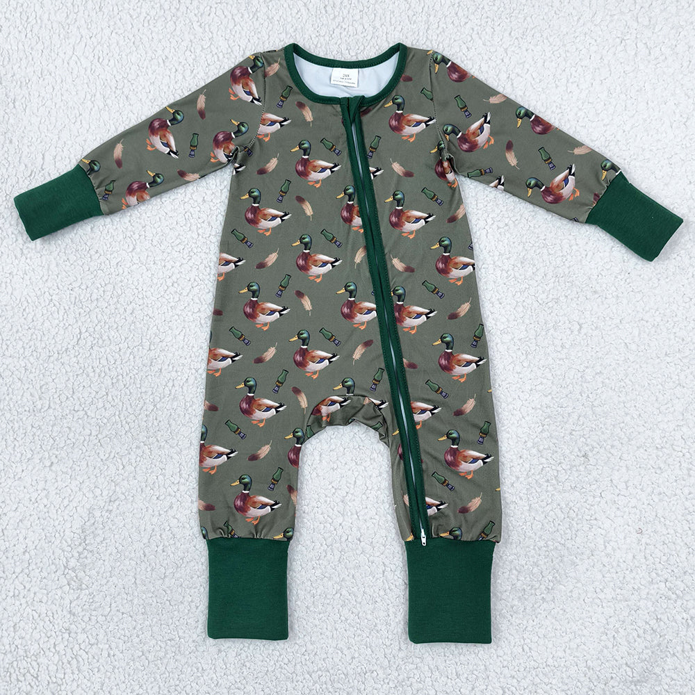 Baby Boys Rompers Green Ducks Calls Hunting Two Way Zip Convertible Romper LR3232