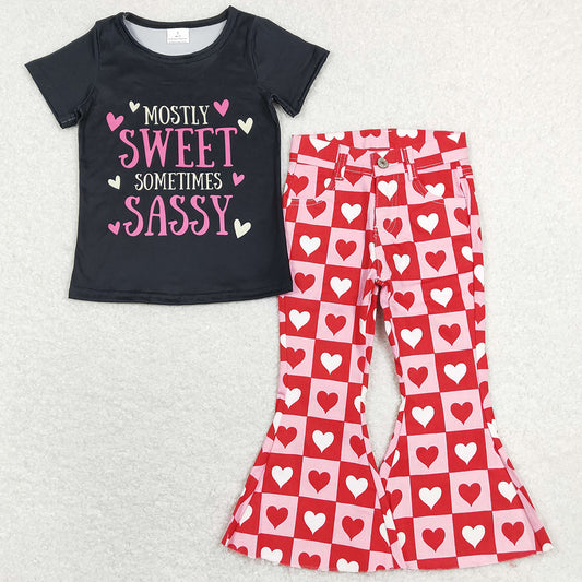 Love Heart Baby Girls Clothes Denim Bell Pants Valentine's Day Outfits GSPO1364