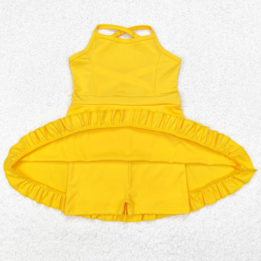 Baby Girls Swimsuits Yellow Knee Length Active Wear Athletic Dresses S0455