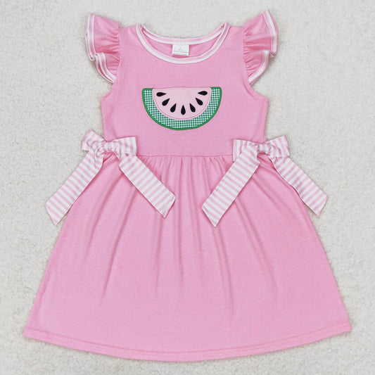 Baby Girls Dress Watermelon Pink Bows Flutter Sleeve Knee Length Dresses GSD1104