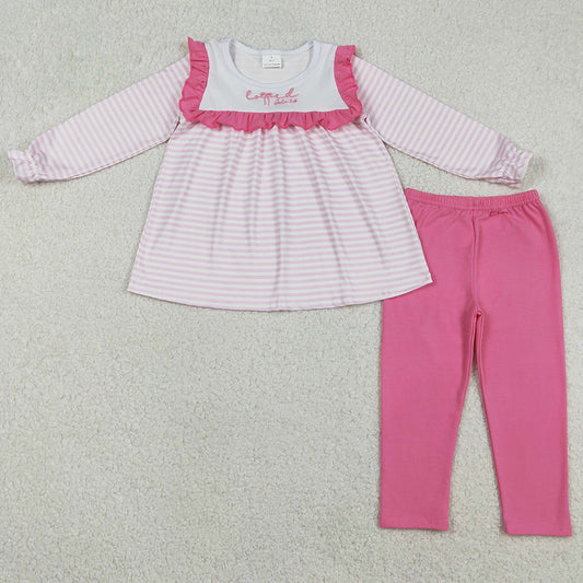 Baby Girls Embroidery Love John 3:16 Pink Stripe Tunic Leggings Valentines Clothes Sets GLP2916 12.23