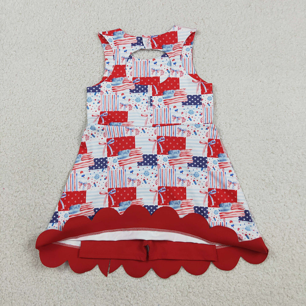 Baby Girls Scallop Dress Bows 4th of July Yoga Active Short Bows Scallop Knee Length Dress GSD3945