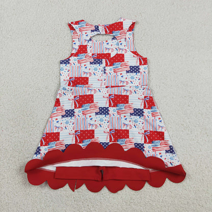 Baby Girls Scallop Dress Bows 4th of July Yoga Active Short Bows Scallop Knee Length Dress GSD3945