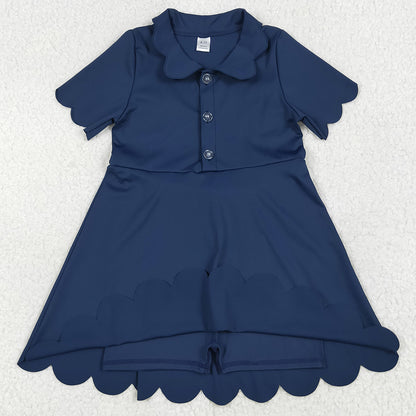 Baby Girls Athletic Dress Navy Short Sleeves Button Yoga Knee Length Dresses GSD2487 6.17