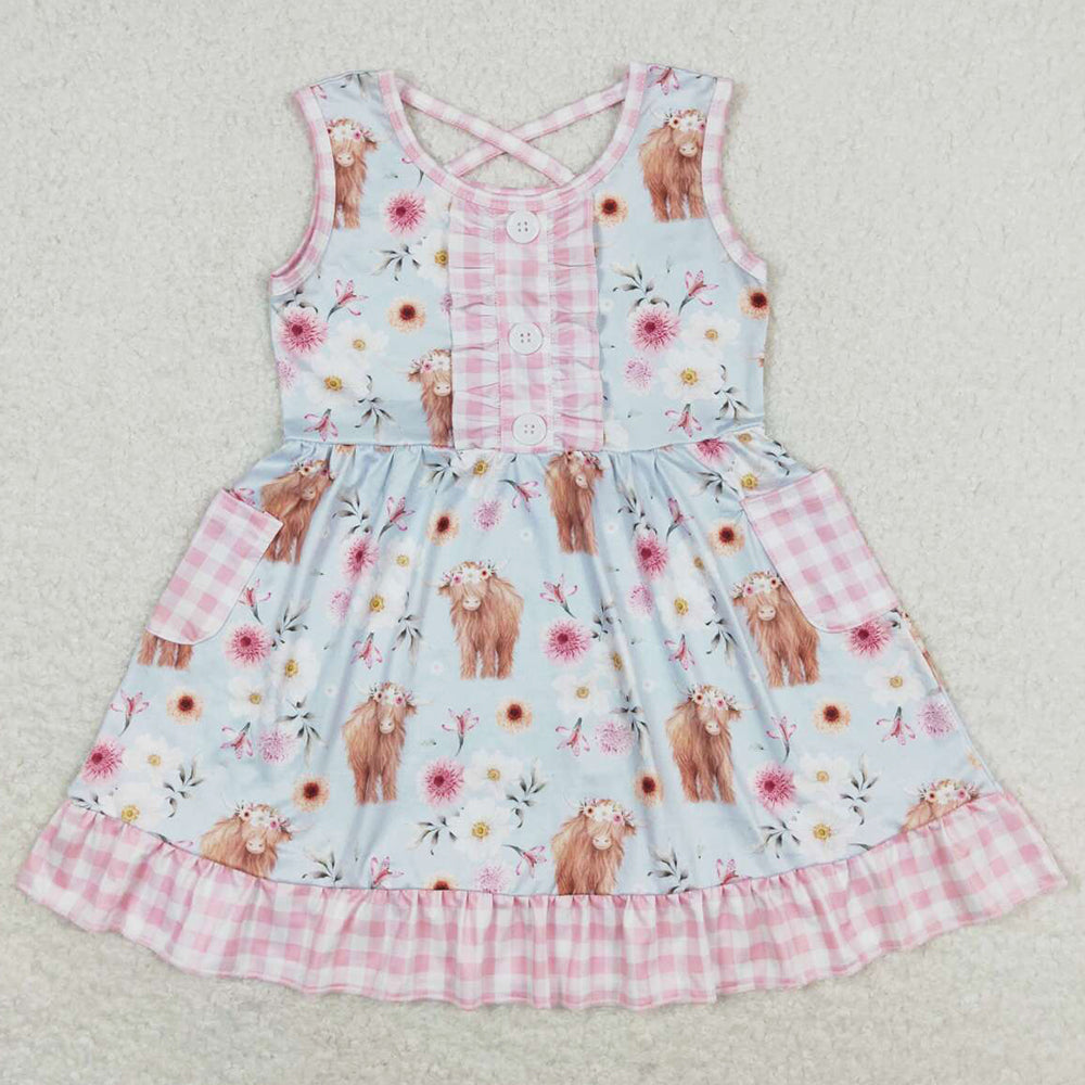 Baby Girls Dress Highland Cows Pockets Sleeveless Dresses GSD1173