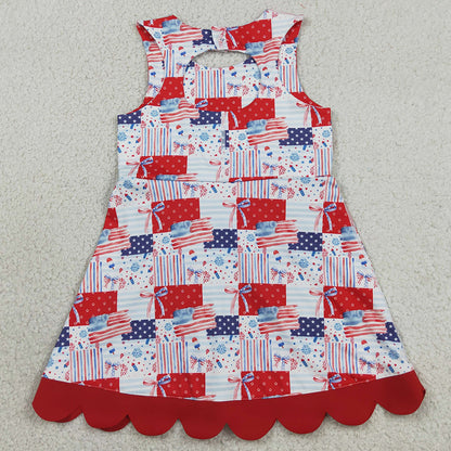 Baby Girls Scallop Dress Bows 4th of July Yoga Active Short Bows Scallop Knee Length Dress GSD3945
