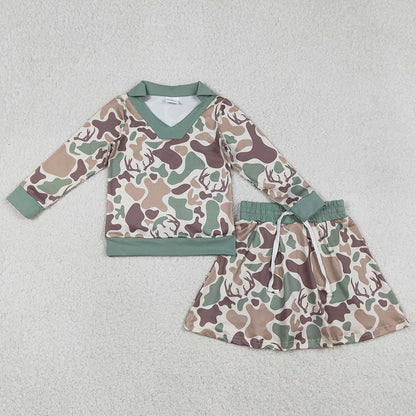 Baby Girls Clothes Southern Hunting Deer Camo Long Sleeve Top Skirts Shorts Clothes Sets GLD1477 12.23