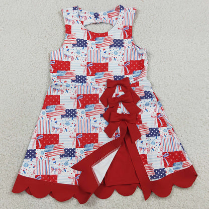 Baby Girls Scallop Dress Bows 4th of July Yoga Active Short Bows Scallop Knee Length Dress GSD3945