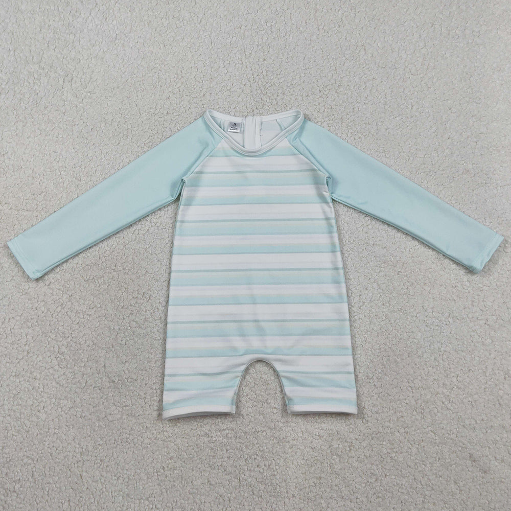 Baby Girls Swimsuits Aqua Blue Stripe Romper Swimsuits S0650