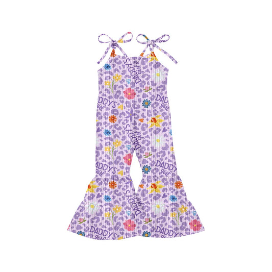 Preorder (moq 5)Baby Girls Lavender Bows Strap Daddy's Girls Flowers Leopard Bell Bottom Jumpsuits 7.3