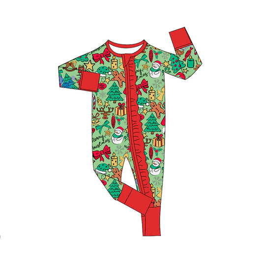 Preorder(moq 5)Baby Infant Girls Long Sleeves Christmas Trees Gingerbread Zipper Rompers 7.30