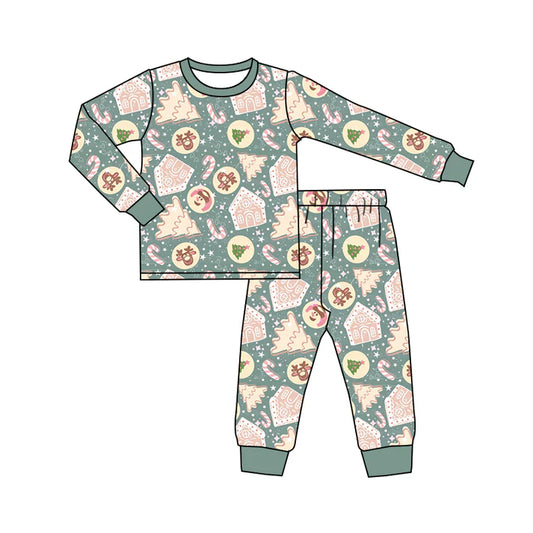 Preorder (moq 5)Baby Boys Aqua Long Sleeves Deer Trees Plaid Top Pant Pajamas Sets 6.11