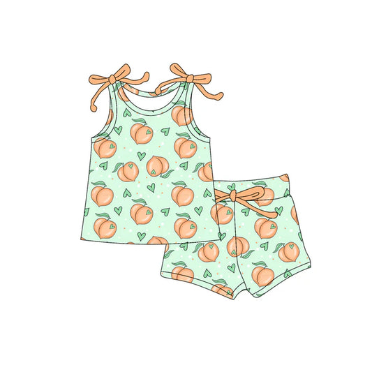 Preorder moq 5 Baby Girls Bows Sleeveless Hearts Peach Top Short Set 4.16