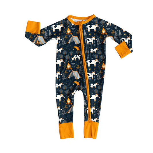 Preorder (moq 5)Baby Boys Cows Fire Adventure Western Zipper Footie Rompers 9.3
