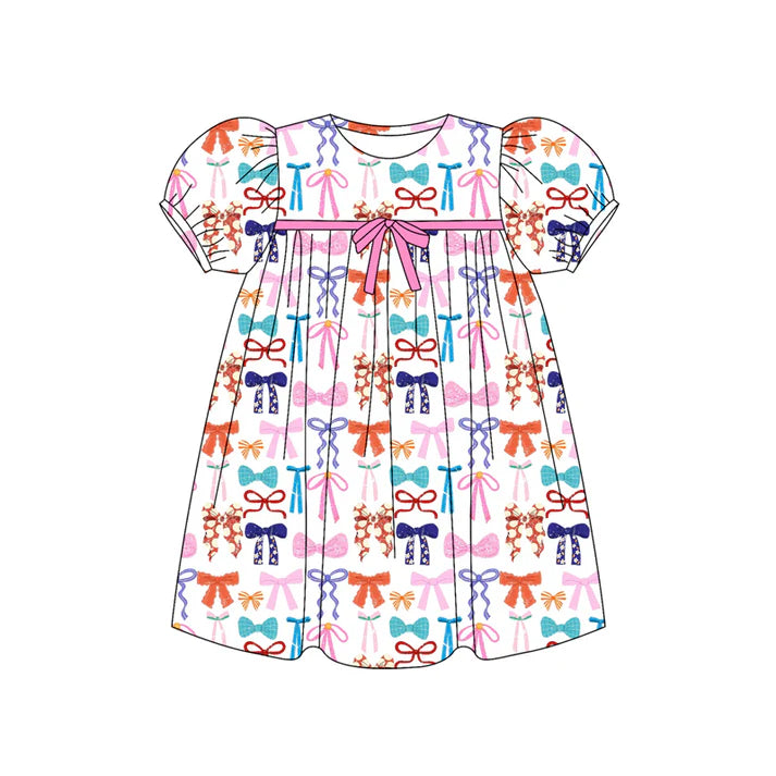 Preorder (moq 5)Baby Girls Short Ruffle Sleeves Colorful Bows Plaid Knee Length Dresses 5.24