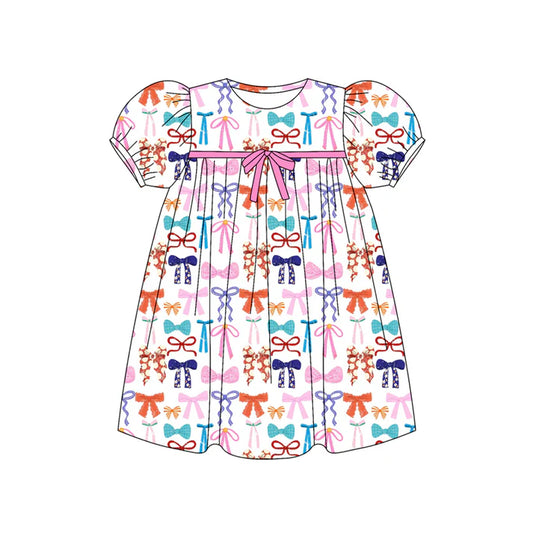 Preorder (moq 5)Baby Girls Short Ruffle Sleeves Colorful Bows Plaid Knee Length Dresses 5.24