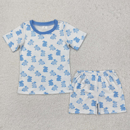 Baby Boys Pajamas Easter Blue Rabbits Shirt Shorts Pajamas Sets BSSO1163 GSSO1700