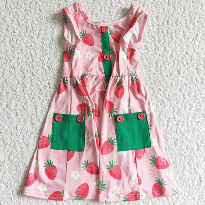 Boutique Baby Girl Dress Strawberry Print Cute Girl Dresses with Pocket GSD0037