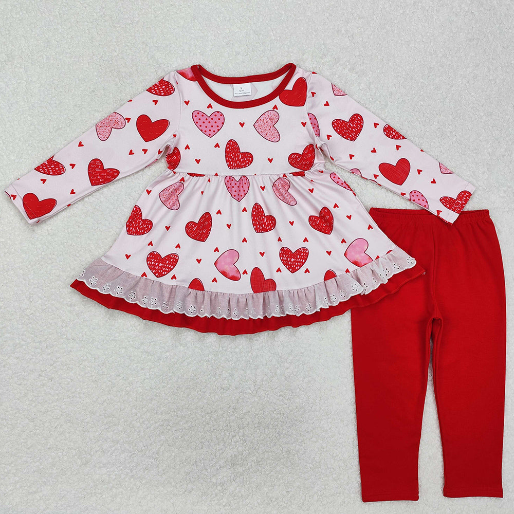 Baby Girls Clothes Valentines Hearts Lace Tunic Legging Clothes Sets GLP2255