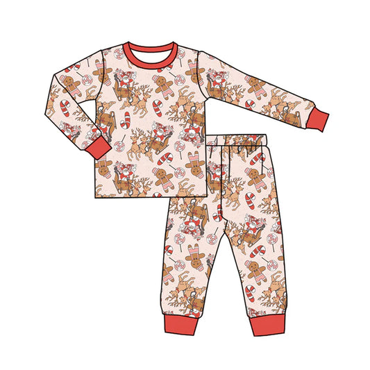 Preorder(moq 5) Baby Boys Long Sleeves Christmas Santa Gingerbread Top Pants Pajamas Set 7.22
