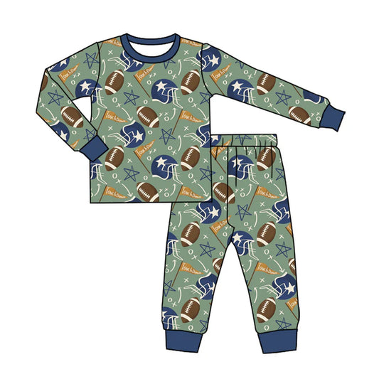 Preorder (moq 8)Baby Boys Footballs Touch Down Top Pants Team Pajamas Sets 9.23