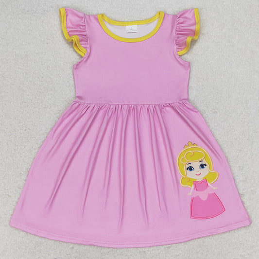 Baby Girls Clothes Pink Princess Flutter Sleeve Knee Length Dresses GSD1146