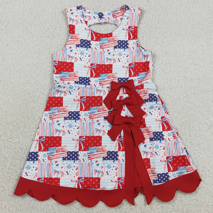 Baby Girls Scallop Dress Bows 4th of July Yoga Active Short Bows Scallop Knee Length Dress GSD3945