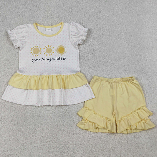 Baby Girls Clothes Polka Dots You are My Sunshine Tunic Ruffle Shorts Clothes Sets GSSO2947