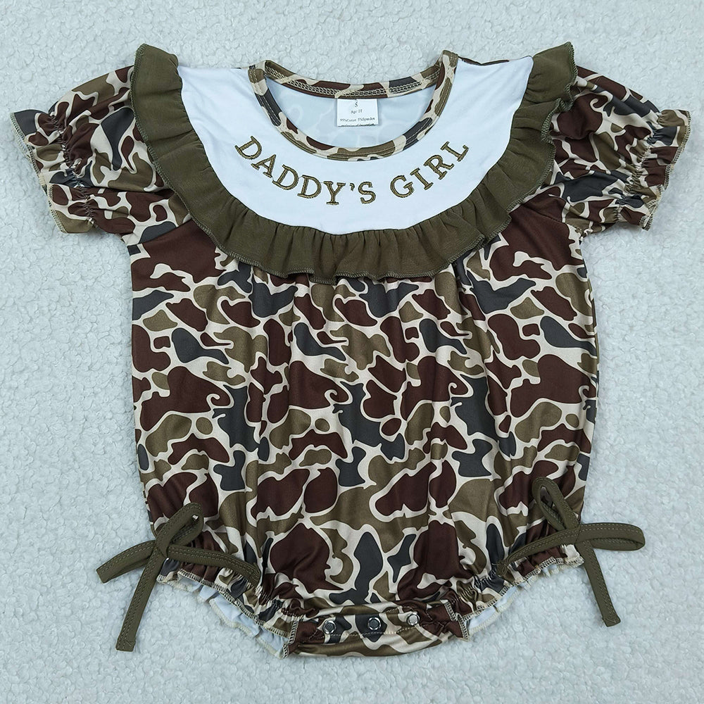 Baby Girls Rompers Embroidery Daddy's Girl Southern Dark Khaki Camo Ruffle Rompers SR3919