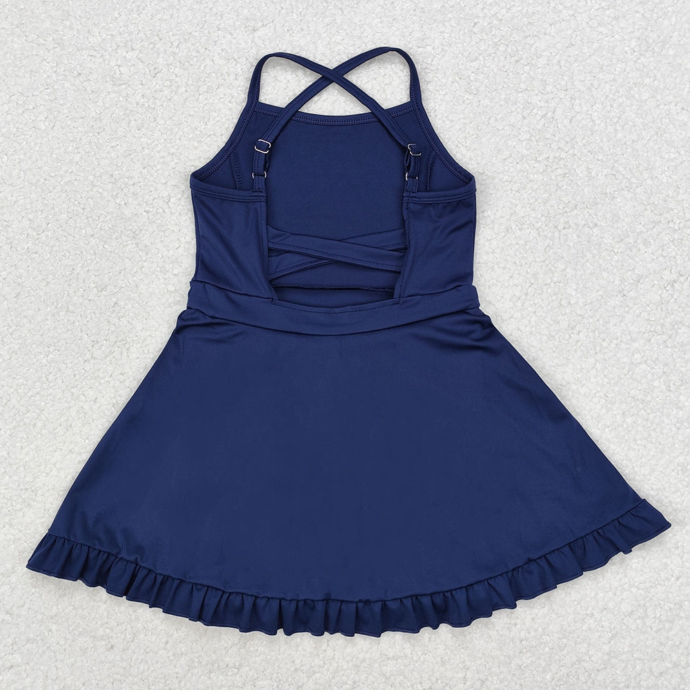 Baby Girls Swimsuits Navy Athletic Active Wear Knee Length Dresses S0456