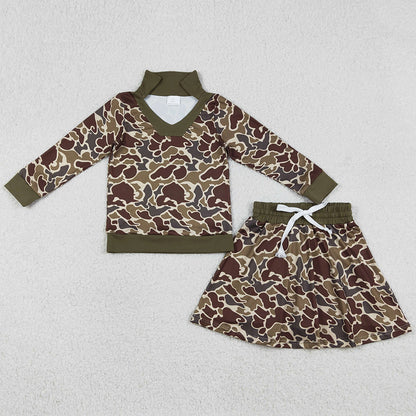 Baby Girls Clothes Brown Camo Long Sleeve Skirts Shorts Hunting Clothes Sets GLD1479 12.22