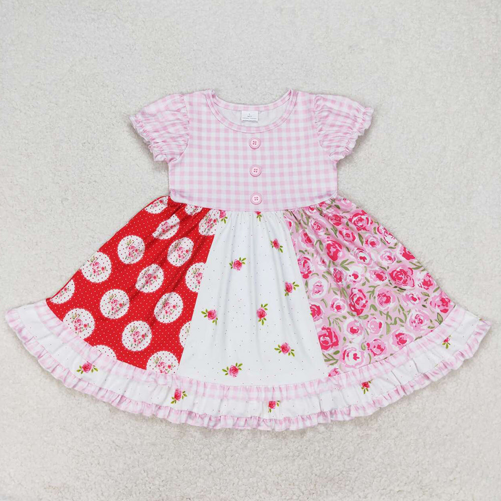 Baby Girls Dress Short Sleeve Floral Ruffle Knee Length Dresses GSD0887