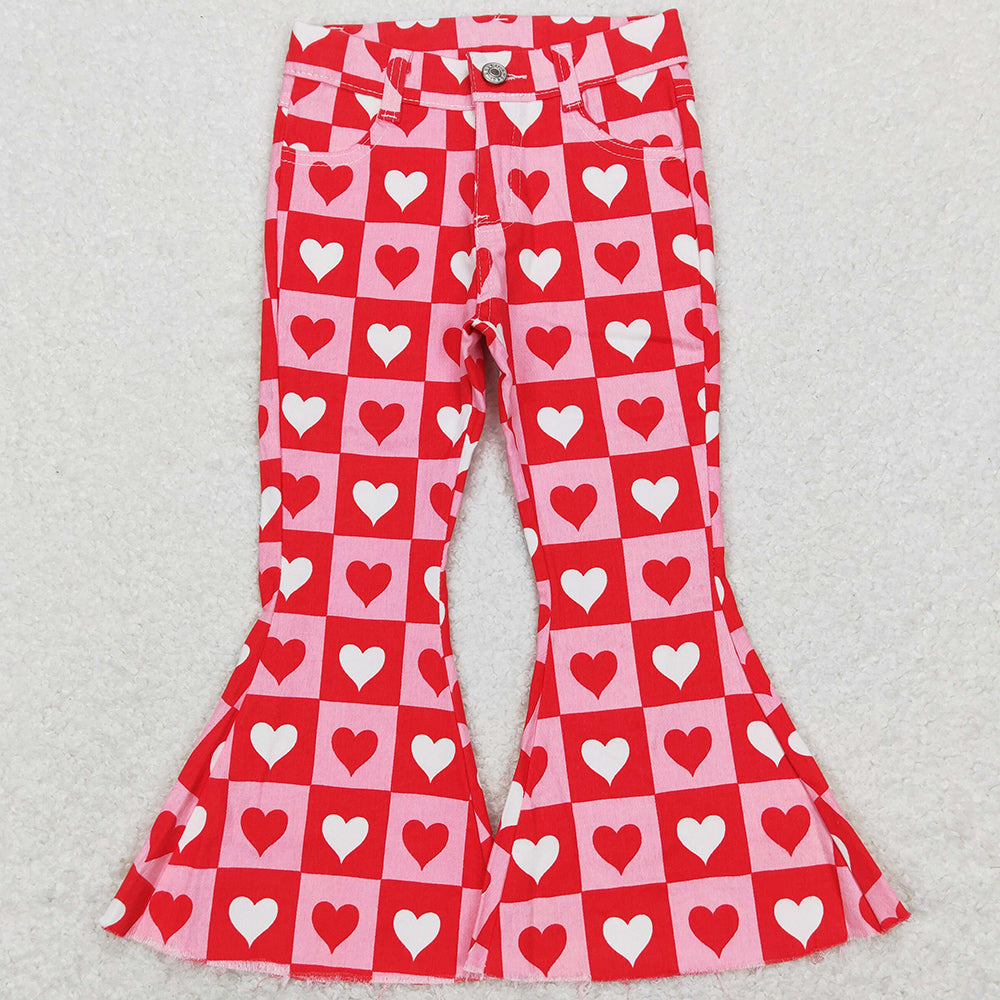 Love Heart Baby Girls Jeans Pants Valentines Denim Bell Pants P0324