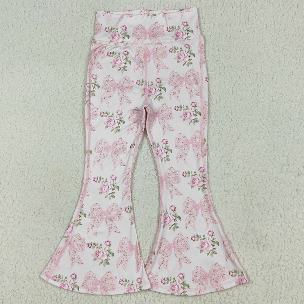 Baby Girls Pants Pink Floral Bows Bell Bottom Yoga Pants P0768 6.24