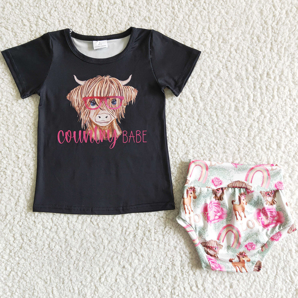 Kids Clothes Girls Bummies Set Cow Printed Toddler Baby Girls Clothes Outfits C0-29