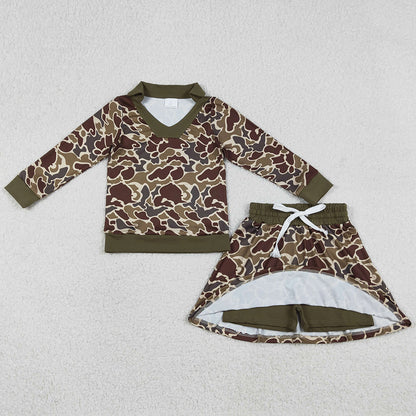 Baby Girls Clothes Brown Camo Long Sleeve Skirts Shorts Hunting Clothes Sets GLD1479 12.22