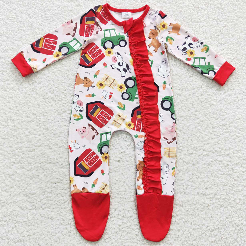 Farm Print Baby Boys Romper Footie Jumpsuit Sibling Girls Romper LR0378 LR0379