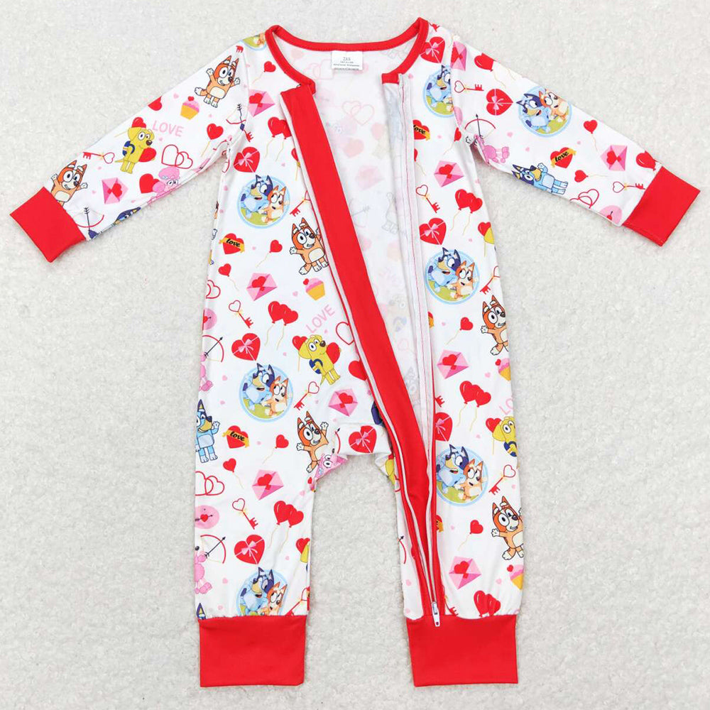 Boutique Baby Girls Rompers Valentines Cartoon Love Hearts Zip Rompers LR0908