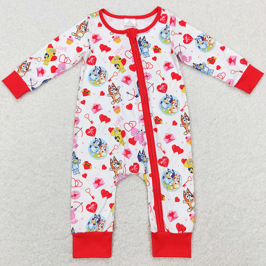 Boutique Baby Girls Rompers Valentines Cartoon Love Hearts Zip Rompers LR0908