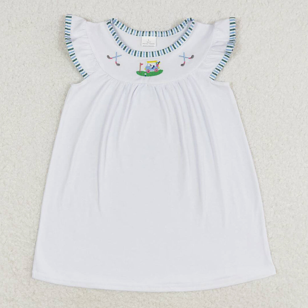 Baby Girls Dress Flutter Sleeve Golf Embroidery Knee Length Dresses GSD0842