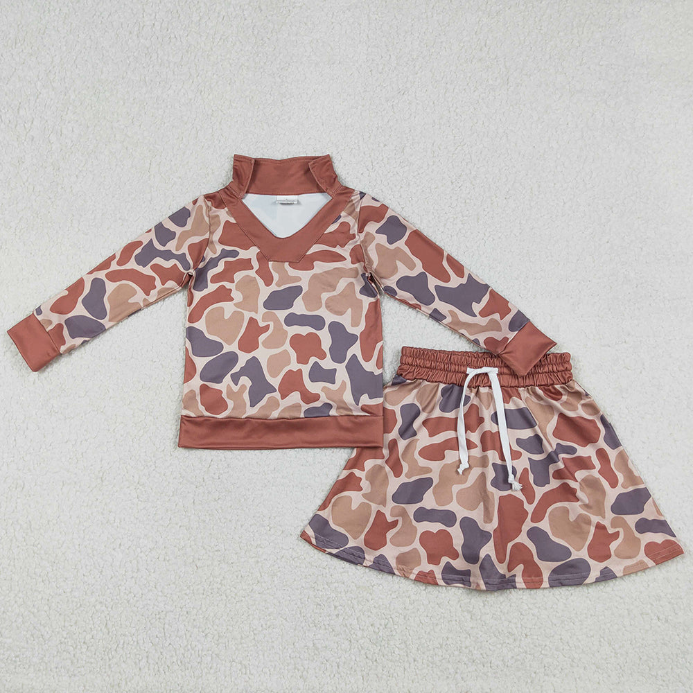 Baby Girls Clothes Southern Khaki Camo Long Sleeve Top Skirts Shorts Clothes Sets GLD1476 12.20