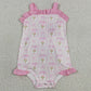 Baby Girls Clothes Pink Strap Flowers Back Bows Ruffle Rompers SR4112