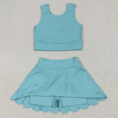Baby Girls Clothes Blue Yoga Vest Skirt Active Wear Clothes Sets GSD2096 6.26