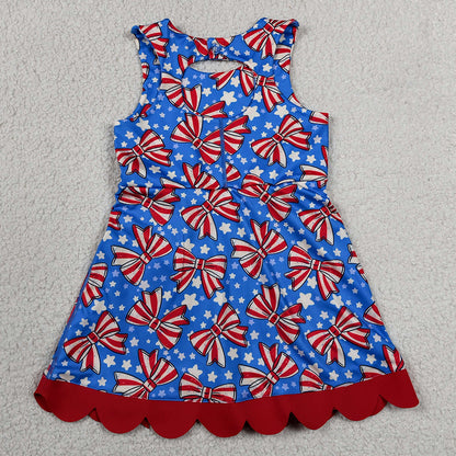 Baby Girls Dress Flag Bows Stars 4th of July Yoga Active Short Scallop Knee Length Dress GSD3925