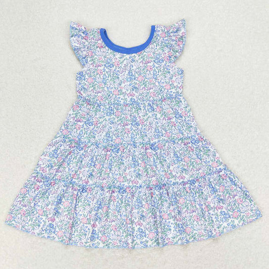 Baby Girls Dress Green Flutter Sleeve Flowers Knee Length Dresses GSD1043