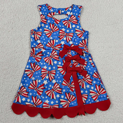 Baby Girls Dress Flag Bows Stars 4th of July Yoga Active Short Scallop Knee Length Dress GSD3925