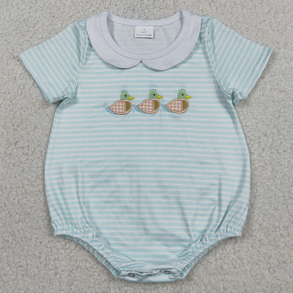 Baby Girls Rompers Embroidery Ducks Sleeveless Stripe Hunting Ruffle Rompers SR4082 SR4081