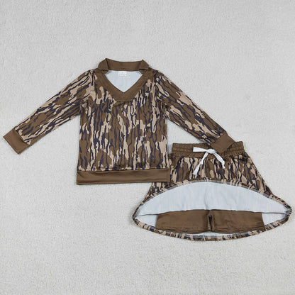 Baby Girls Clothes Olive Camo Long Sleeve Top Skirts Shorts Hunting Clothes Sets GLD1478 12.27